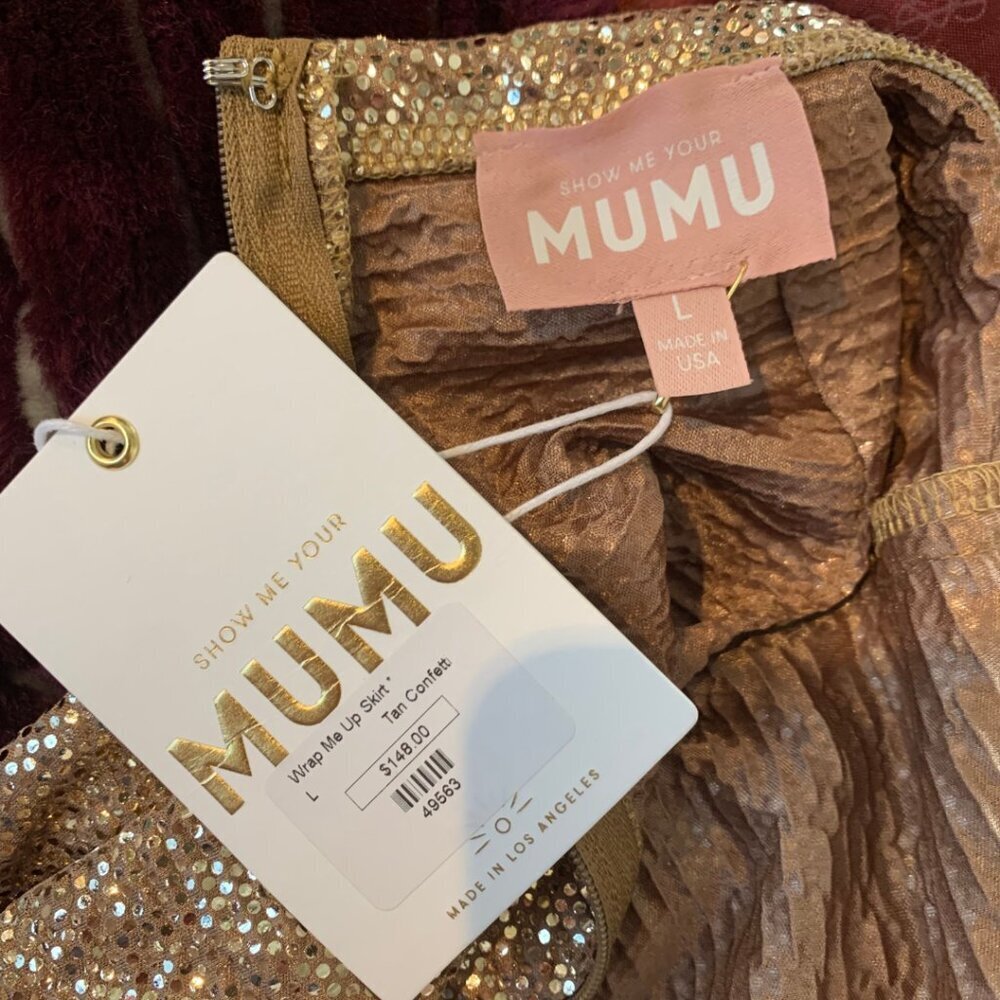 Show Me Your MuMu Wrap Me Up Skirt Tan Gold Confetti Womens Size Large NWT - Picture 6 of 10
